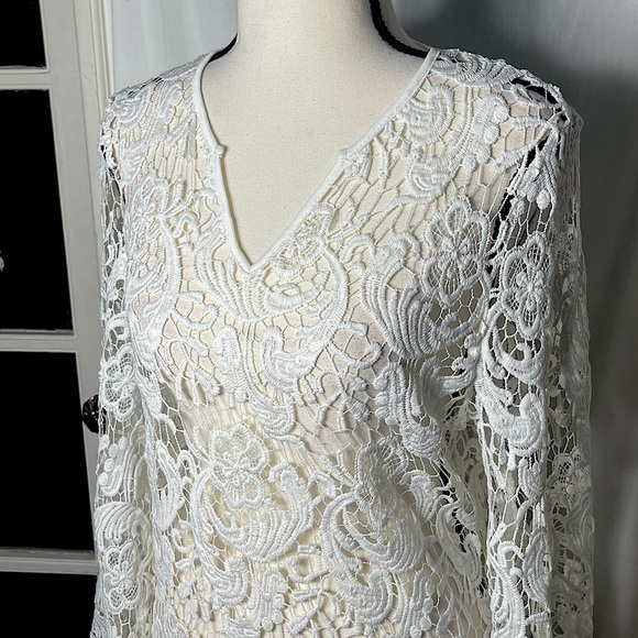 3/$20💥 White Floral Sheer Open Knit Crochet Swim Coverup Dress Boho - Picture 4 of 13